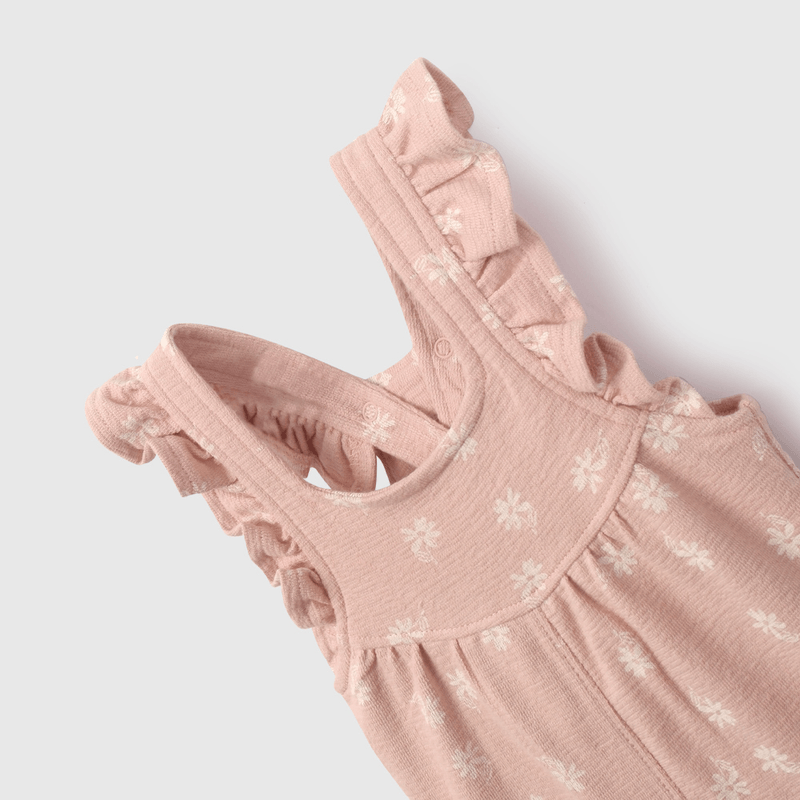 Conjunto Jardinera Y Body Flores Rosado  de Niña Infantil talla 0/3 M a 18/24M