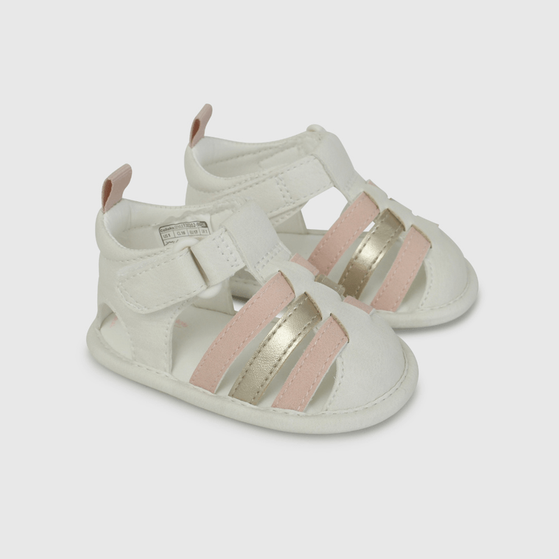 Sandalia Cangrejera Beige y Rosado de Bebé talla 14 a 18