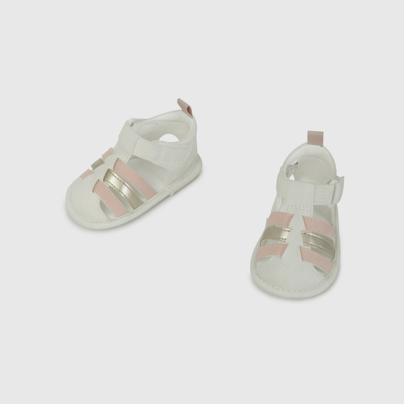 Sandalia Cangrejera Beige y Rosado de Bebé talla 14 a 18