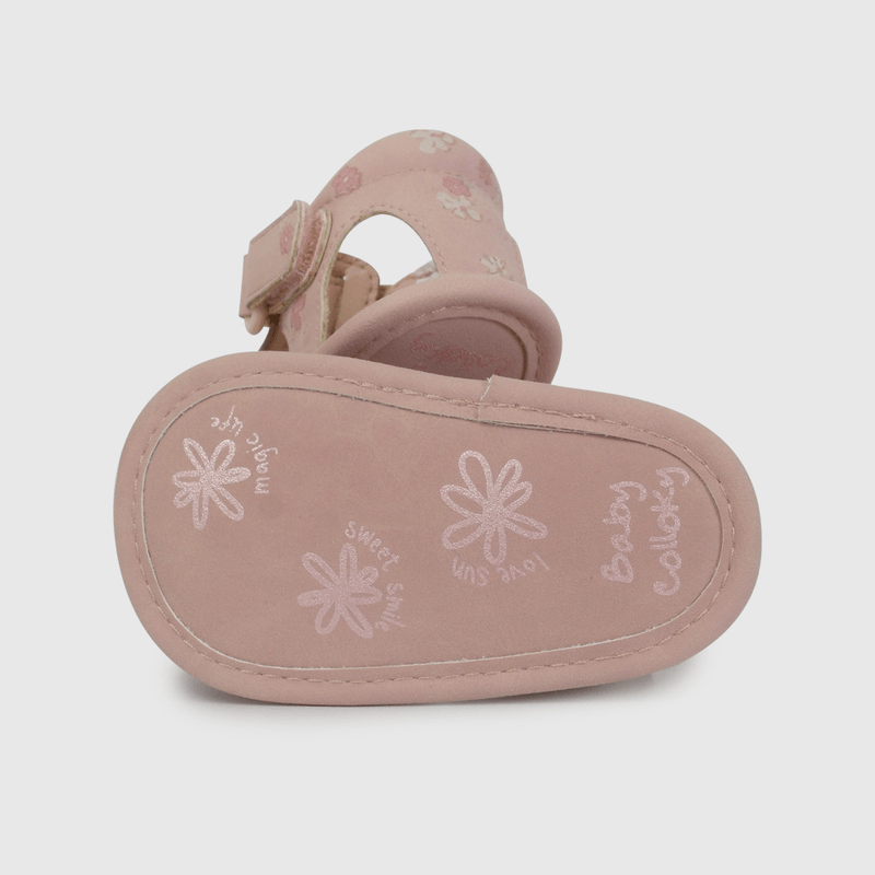 Sandalia Cangrejera Rosada Estampada Flores de Bebé talla 14 a 18