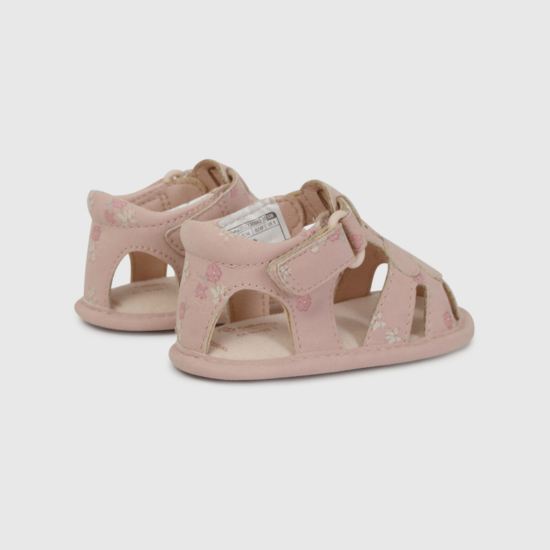 Sandalia Cangrejera Rosada Estampada Flores de Bebé talla 14 a 18