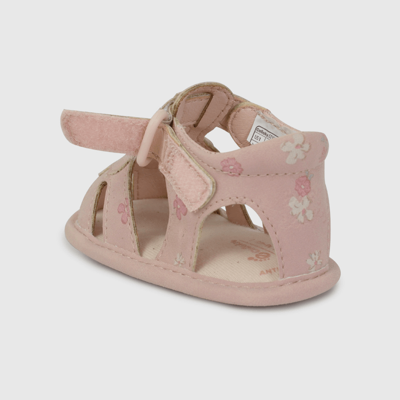 Sandalia Cangrejera Rosada Estampada Flores de Bebé talla 14 a 18