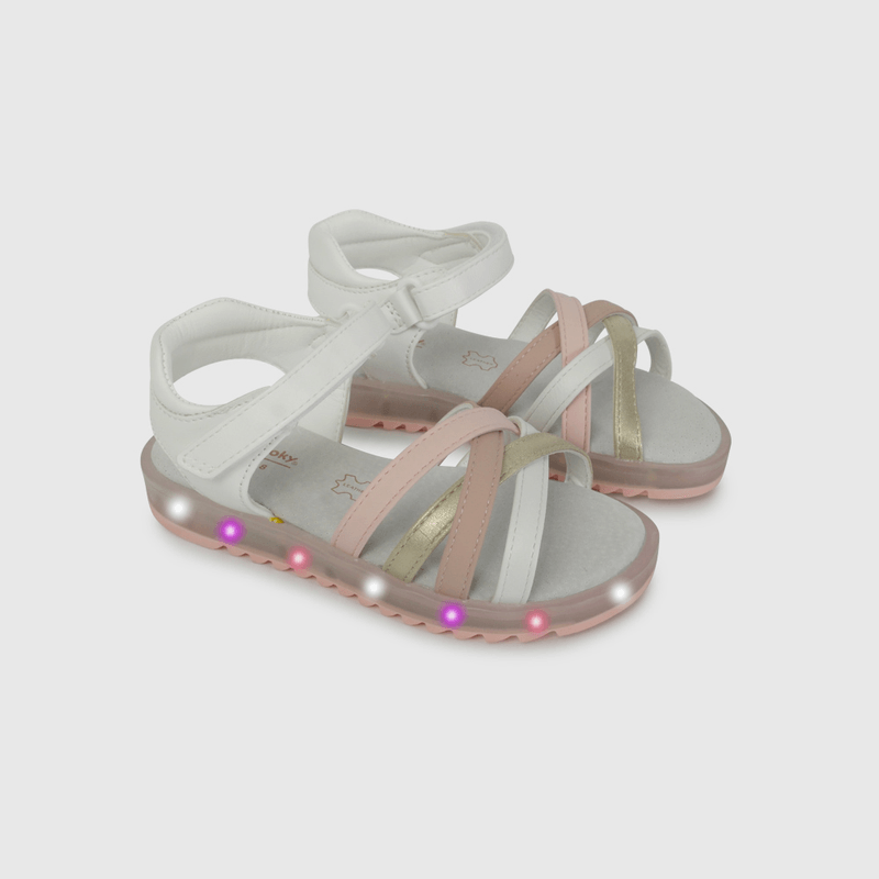 Sandalia de Luces Blanca con Rosado de Caminante talla 21 a 27