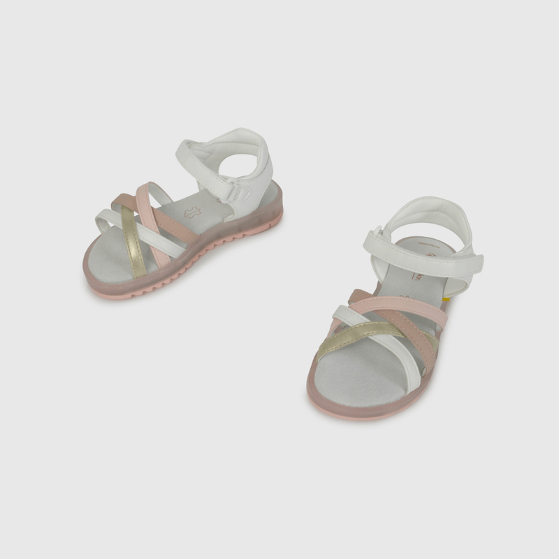 Sandalia de Luces Blanca con Rosado de Caminante talla 21 a 27