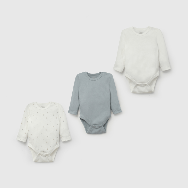 Pack Tres Bodies Celeste de Bebé de New born talla RN a 24M