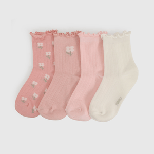 Pack Cuatro Calcetín Rosado Flores de Niña talla 23/25 a 34/37