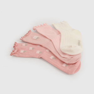 Pack Cuatro Calcetín Rosado Flores de Niña talla 23/25 a 34/37