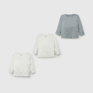 Pack Tres Camisetas Celeste de Bebé de New born talla 0/3 M a 12/24M