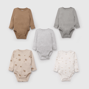 Pack Cinco Bodies de Bebé con broche talla 0/3 M a 18/24M