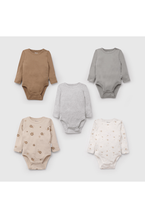 Pack Cinco Bodies de Bebé con broche talla 0/3 M a 18/24M