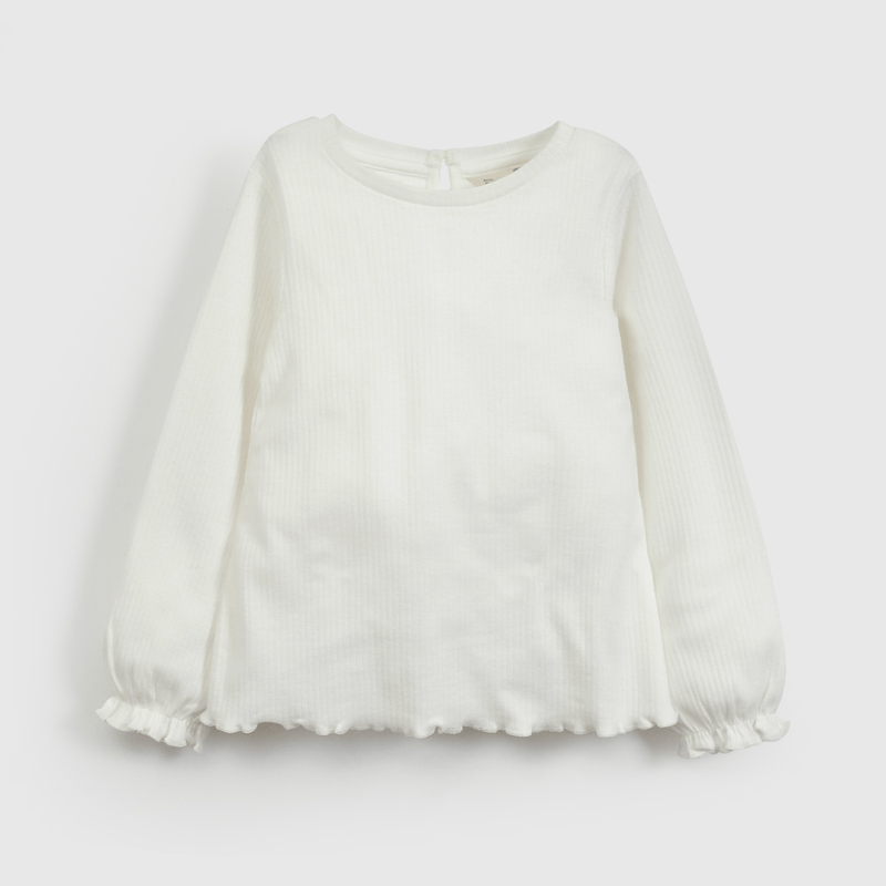 Polera Blanca Manga Recogida de Niña Infantil talla 3/6 M a 24m/36 M