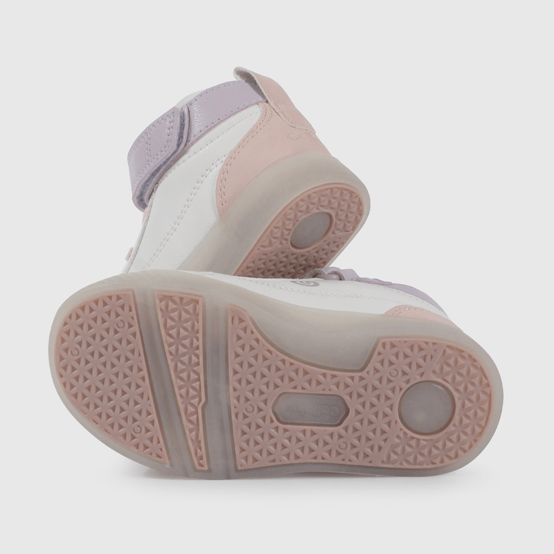 Zapatilla de Luces Blanca con Rosado Temática Arcoiris de Caminante talla 21 a 27