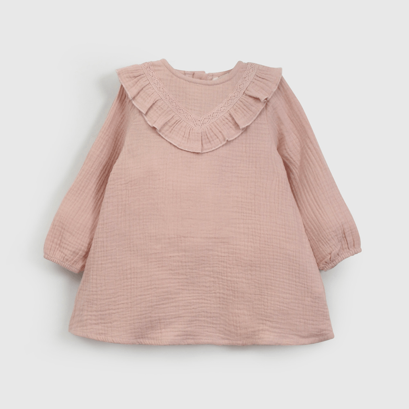 Vestido Rosado Bambula de Niña Infantil talla 3/6 M a 24m/36 M