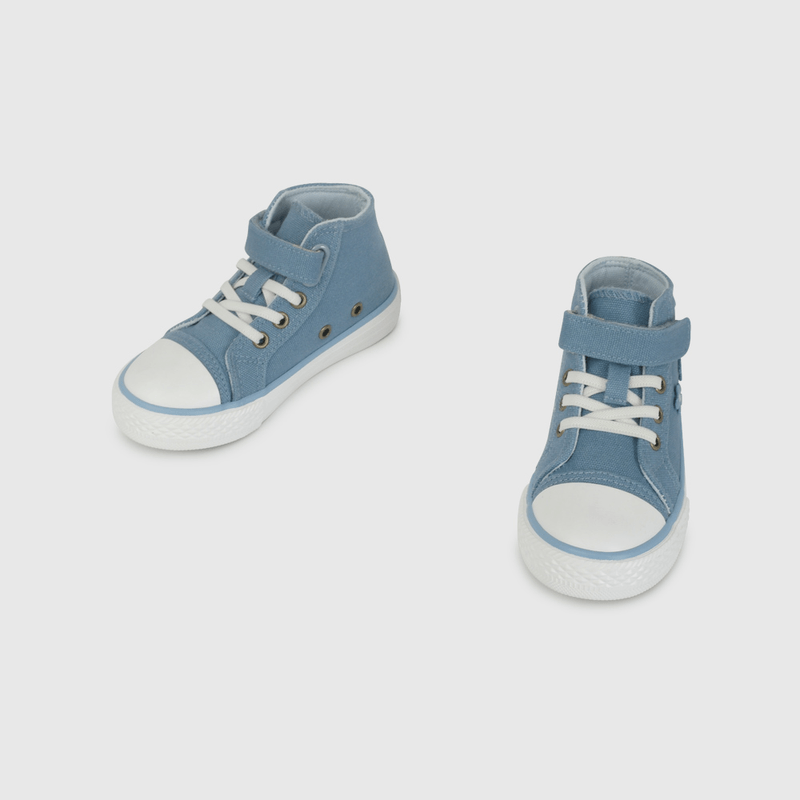 Zapatilla Urbana De Lona Azul Aplicación Flores Caña Media de Caminante talla 21 a 27
