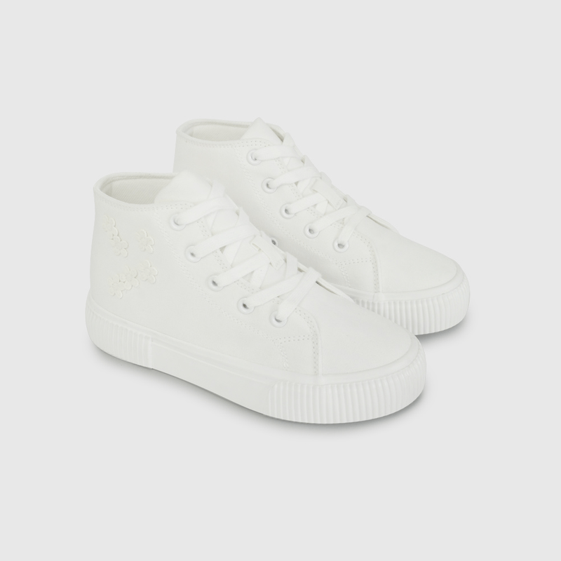 Zapatilla de Lona Blanca con Aplicaciones de Flores de Niño talla 28 a 38