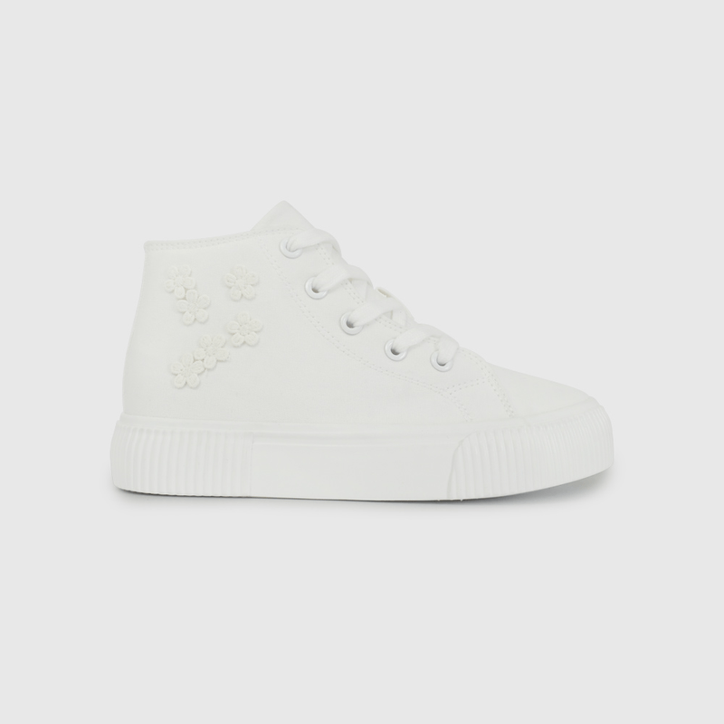Zapatilla de Lona Blanca con Aplicaciones de Flores de Niño talla 28 a 38