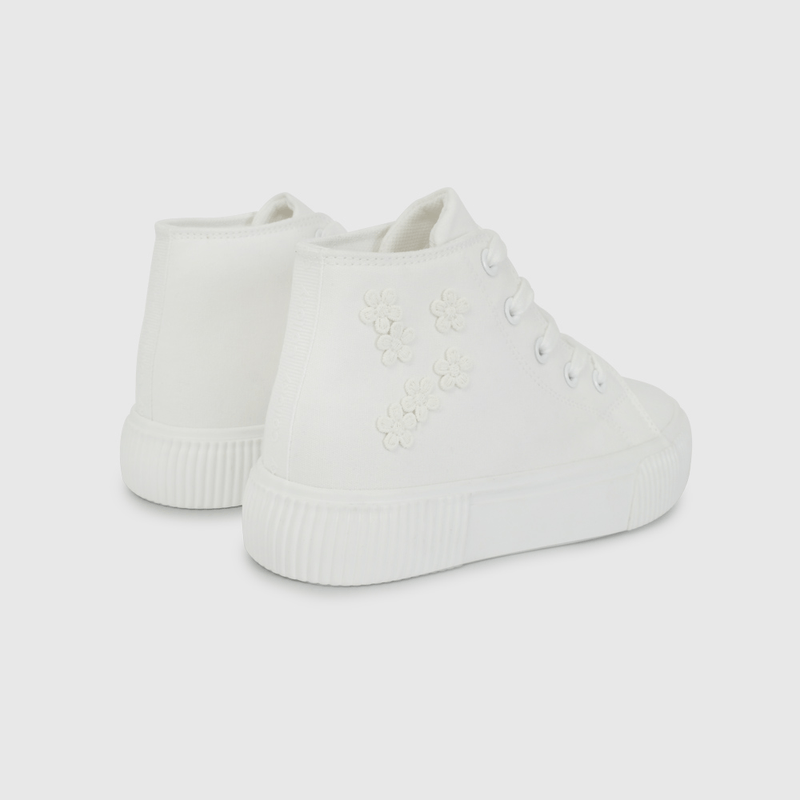 Zapatilla de Lona Blanca con Aplicaciones de Flores de Niño talla 28 a 38