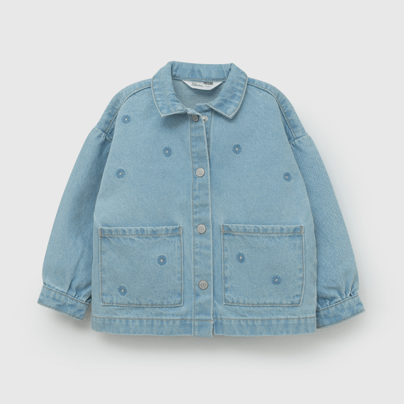 Chaqueta Jeans Bordada Flores de Niña talla 3/6 M a 24m/36 M