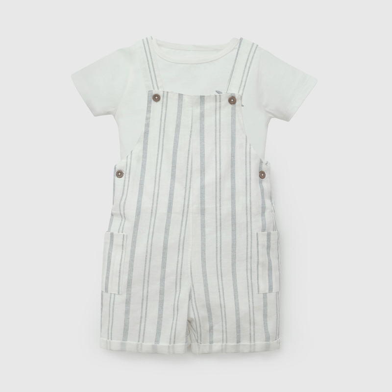 Conjunto Jardinera y Body Rayado de Niño talla 3/6 M a 24m/36 M