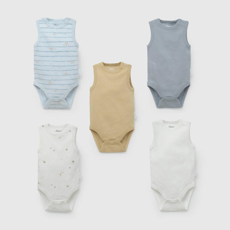 Pack Cinco Bodies Musculosa de New born talla 0/3 M a 18/24M