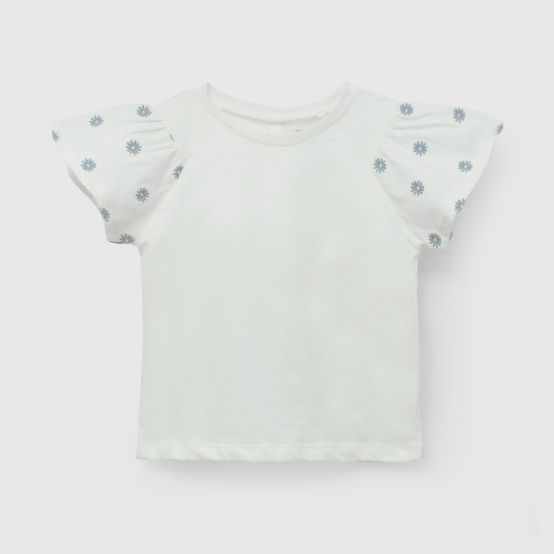 Polera Blanca Manga Bordada de Niña talla 3/6 M a 24m/36 M