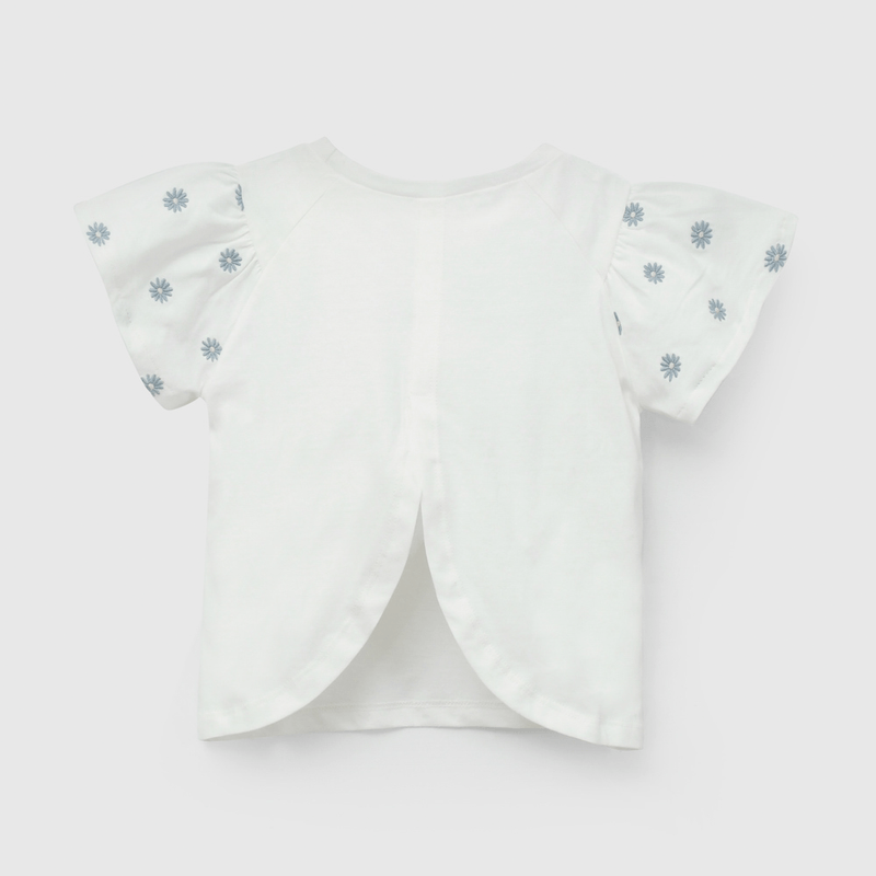 Polera Blanca Manga Bordada de Niña talla 3/6 M a 24m/36 M