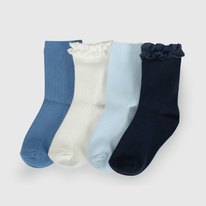Pack Cuatro Calcetín Azul Vuelos de Niña talla 23/25 a 34/37