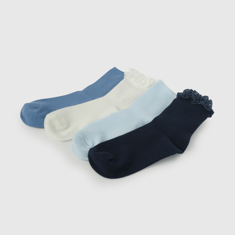 Pack Cuatro Calcetín Azul Vuelos de Niña talla 23/25 a 34/37