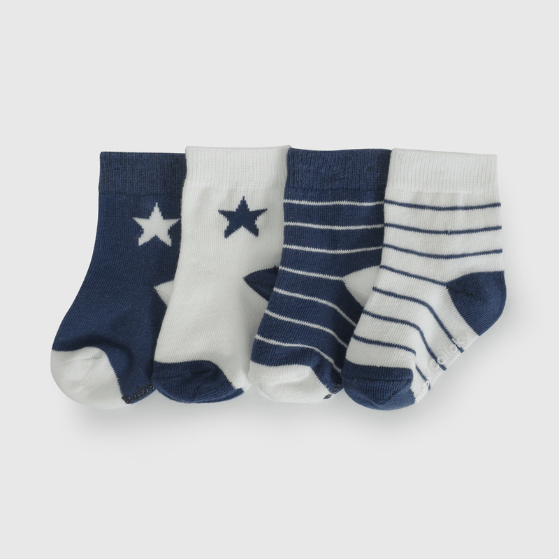 Pack Cuatro Calcetines Azul Estrella De Niño Infantil talla 14/16 a 23/25