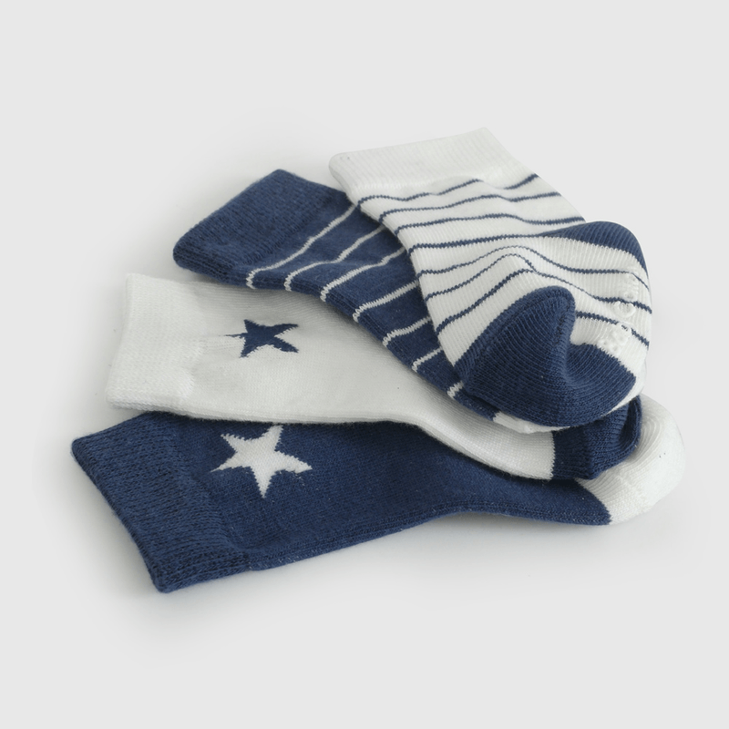Pack Cuatro Calcetines Azul Estrella De Niño Infantil talla 14/16 a 23/25