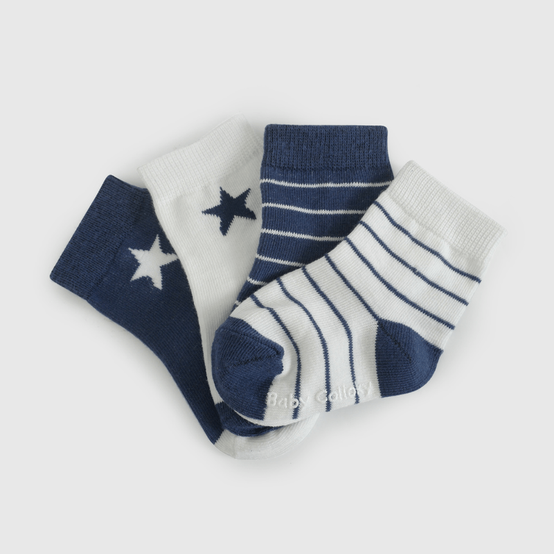 Pack Cuatro Calcetines Azul Estrella De Niño Infantil talla 14/16 a 23/25