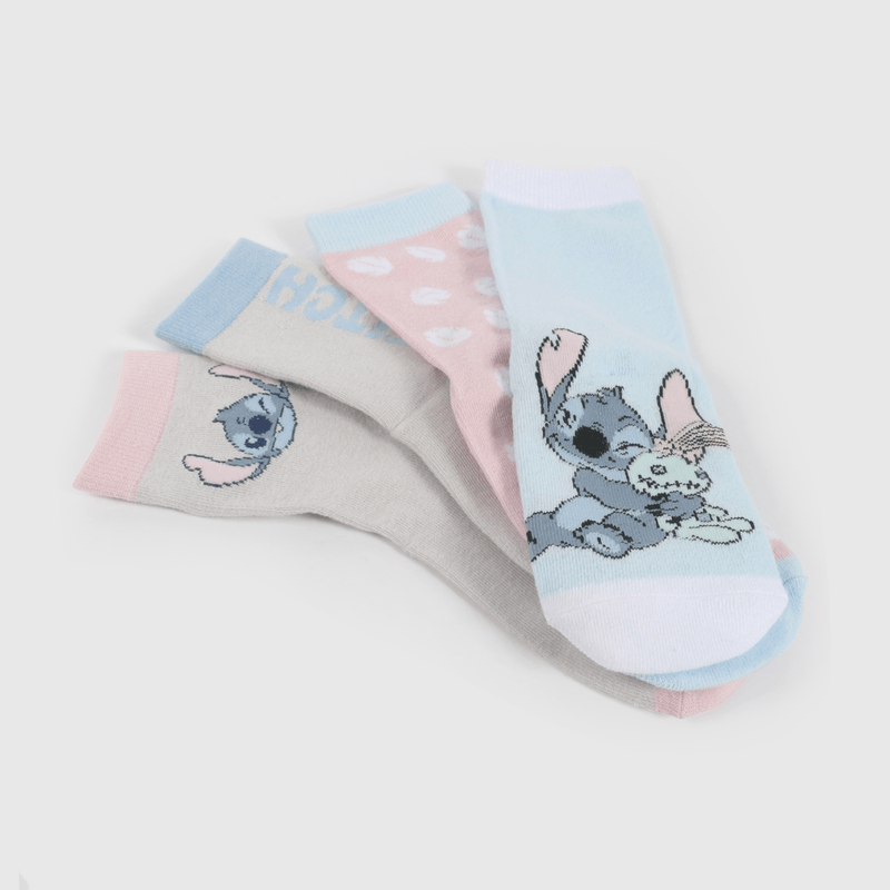 Pack Cuatro Calcetín Celeste Lilo Stitch de Niña talla 23/25 a 34/37