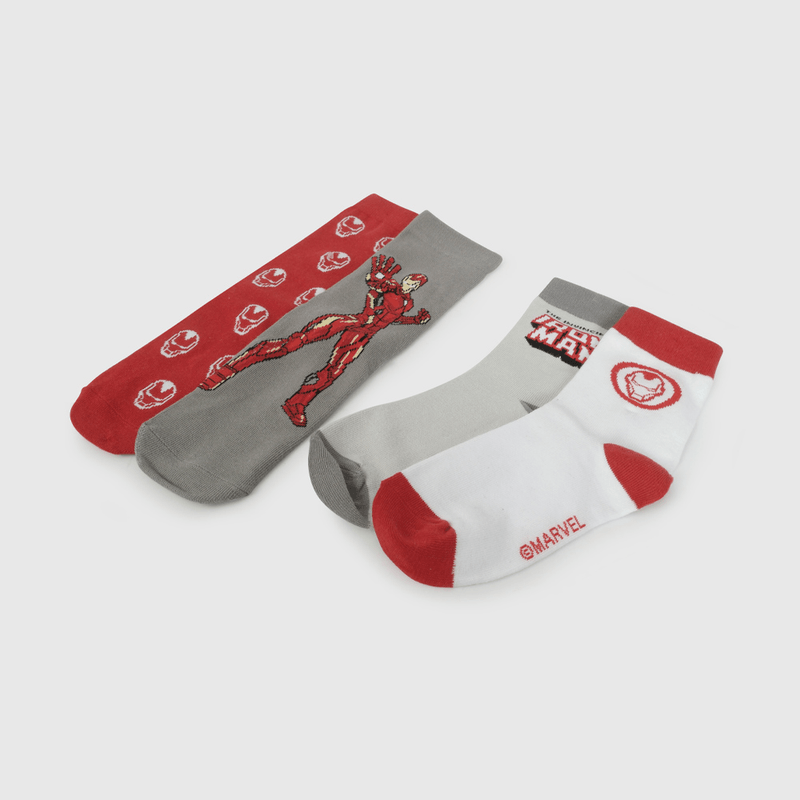 Pack Cuatro Calcetín Gris Iron Man de Niño talla 23/25 a 34/37
