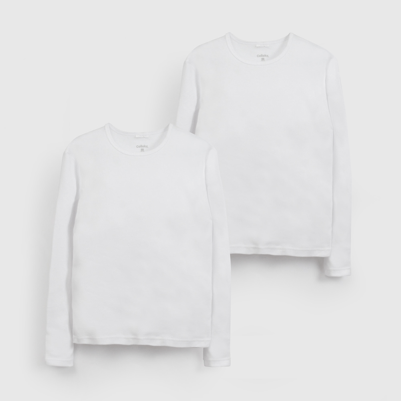 Pack Dos Camiseta Blanca Manga Larga Unisex de Niño talla 2 a 12 años