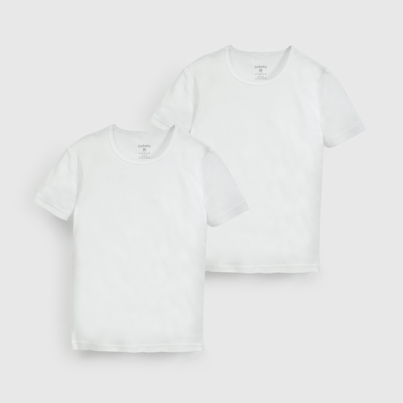 Pack Dos Camiseta Blanca Manga Corta Unisex de Niño talla 2 a 12 años