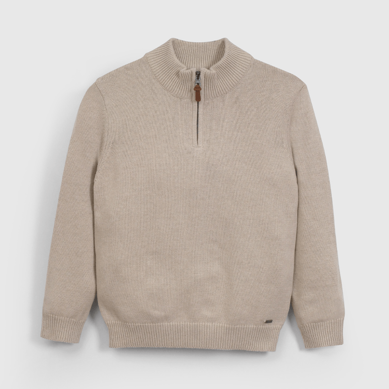 Sweater Beige Medio Cierre de Niño talla 3 a 12 Años