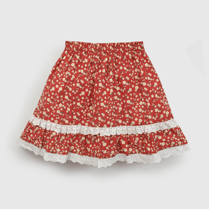 Falda 18 Flores Roja de Niña talla 3 a 12 añoss