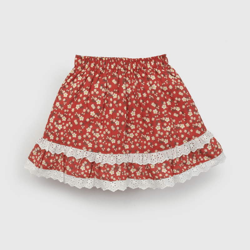 Falda 18 Flores Roja de Niña talla 3 a 12 añoss