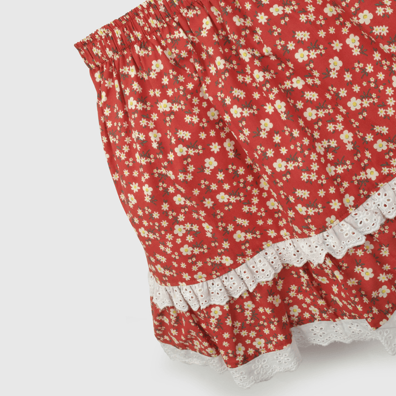 Falda 18 Flores Roja de Niña talla 3 a 12 añoss