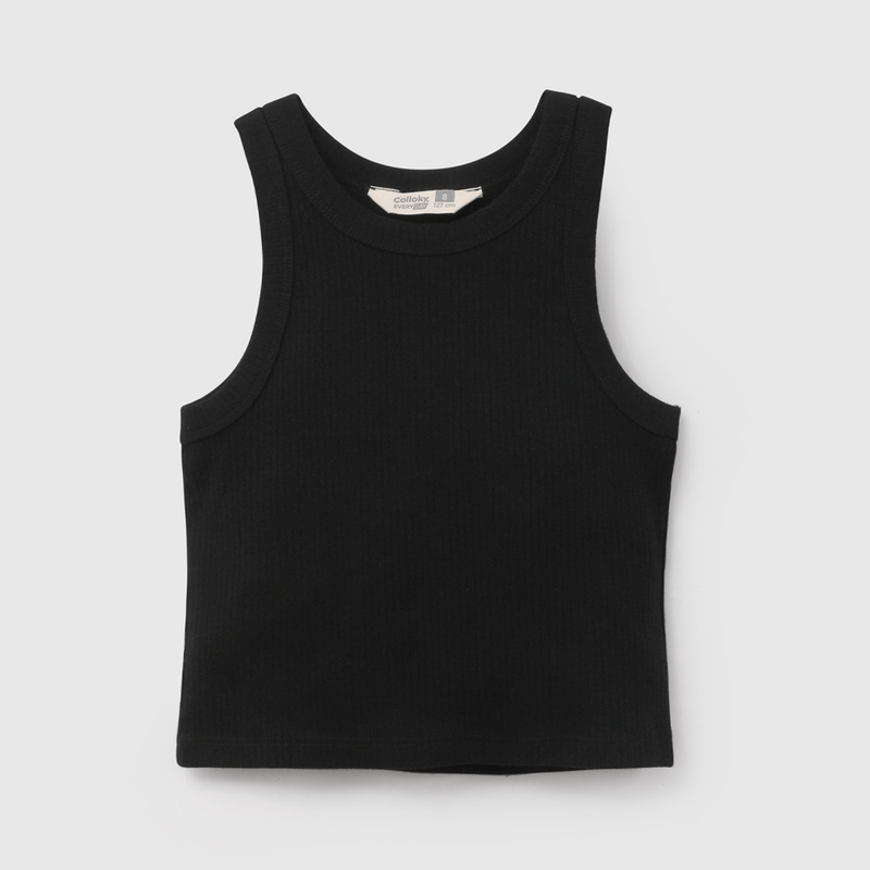 Polera Negra Rib de Niña talla 3 a 12 añoss