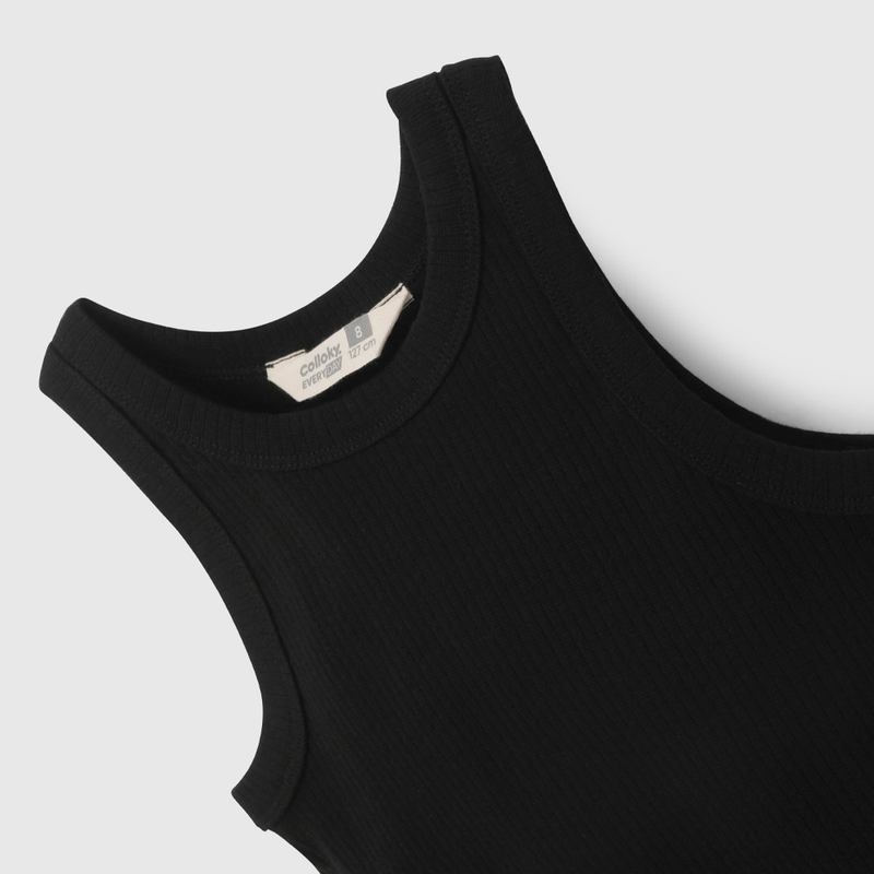 Polera Negra Rib de Niña talla 3 a 12 añoss