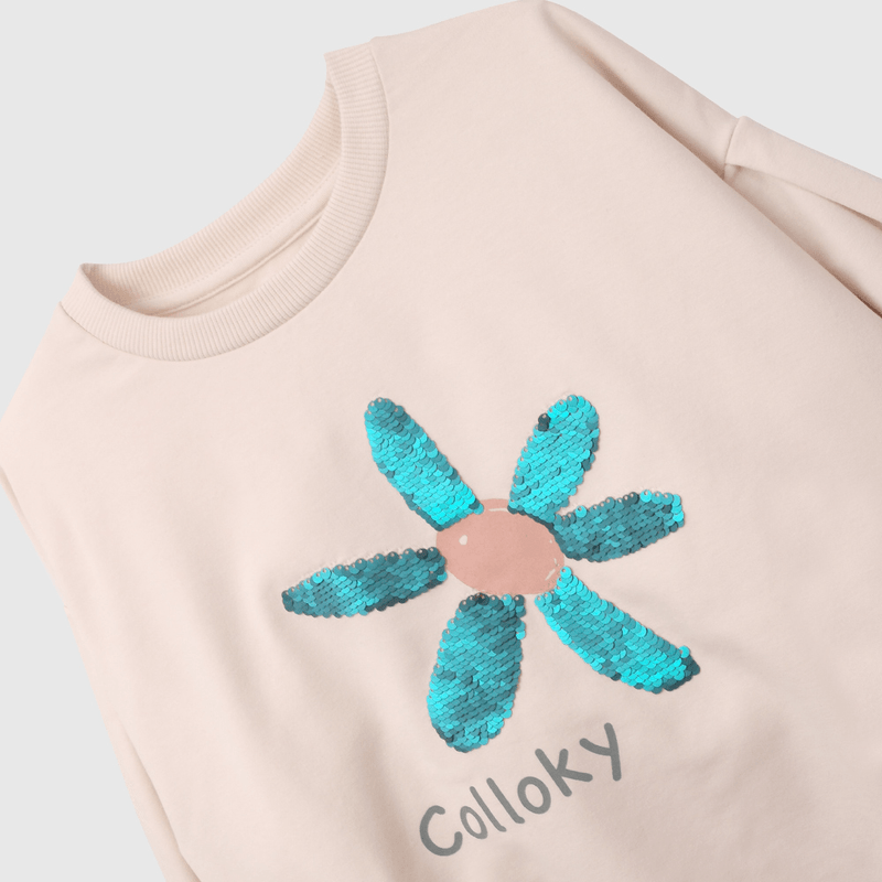 Polerón Flores Beige de Niña talla 3 a 12 añoss