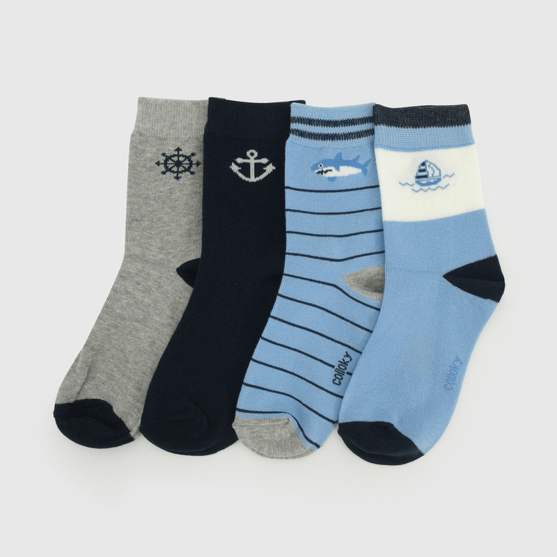 Pack X4 Calcetín Celeste Barcos de Niño talla 23/25 a 34/37