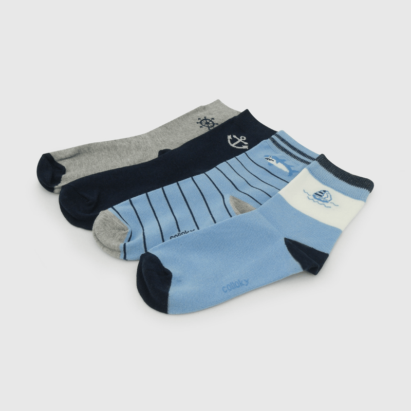 Pack X4 Calcetín Celeste Barcos de Niño talla 23/25 a 34/37