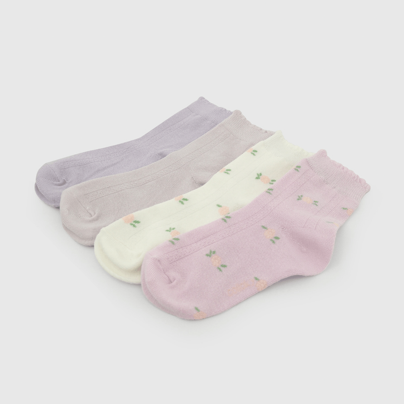 Pack Cuatro Calcetín Morado Flores Niña talla 23/25 a 34/37