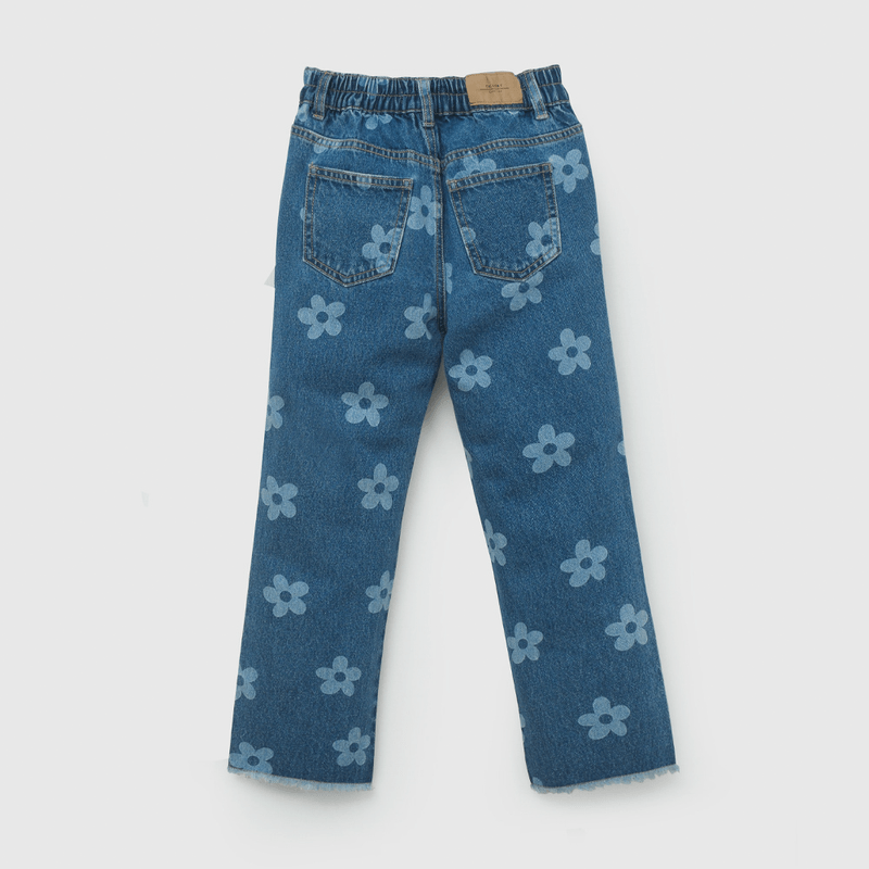Jeans Recto Estampado Flores de Niña talla 3 a 12 Años