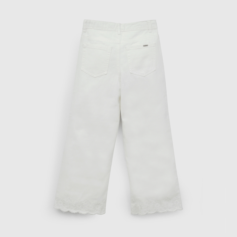 Pantalón Blanco Ancho Bordado  de Niña talla 3 a 12 Años