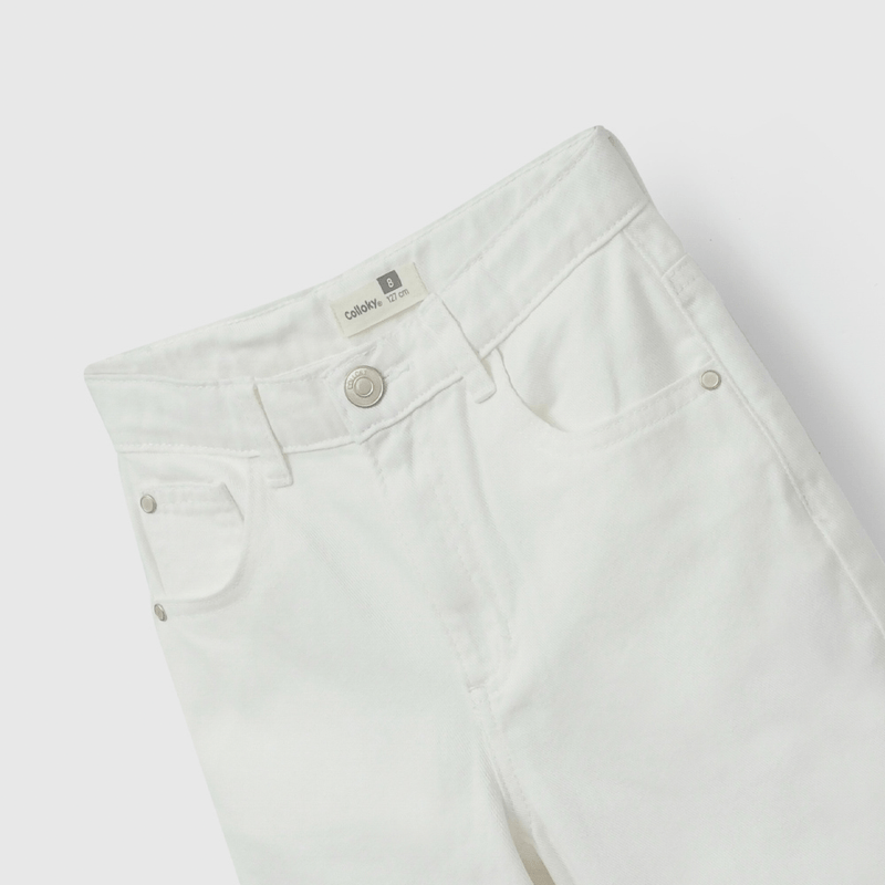 Pantalón Blanco Ancho Bordado  de Niña talla 3 a 12 Años