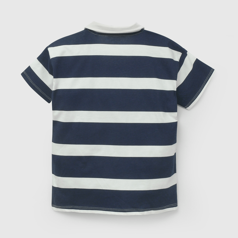 Polera Azul Con Cuello Rayas de Niño talla 3 a 12 Años
