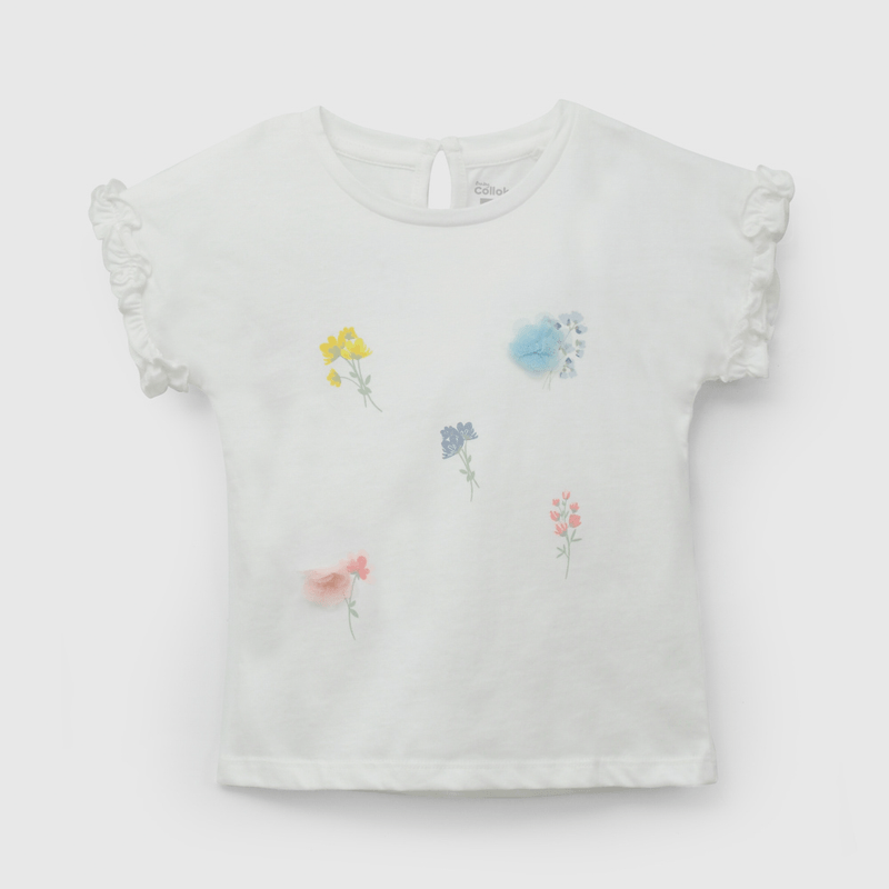 Polera Blanca Flores de Niña Infantil talla 3/6 M a 24m/36 M